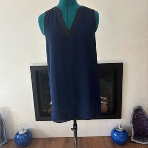 A. Byer Navy Sleeveless Blouse with Black Trim